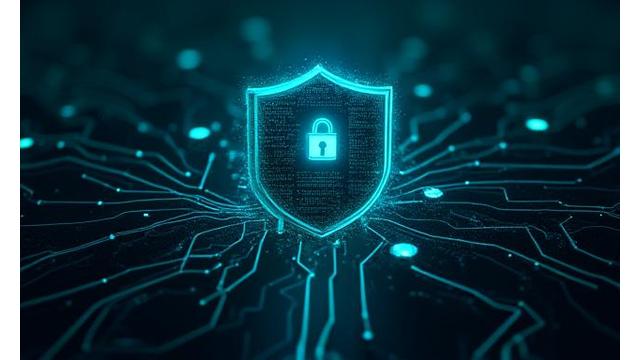 Image showing a digital shield protecting a network, representing cybersecurity measures.